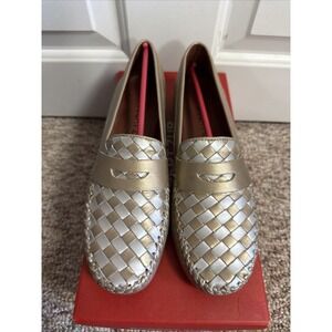ROBERT ZUR Petra Loafter Silver/Gold Shoes Women's Woven Leather Size 7 AA NEW‎